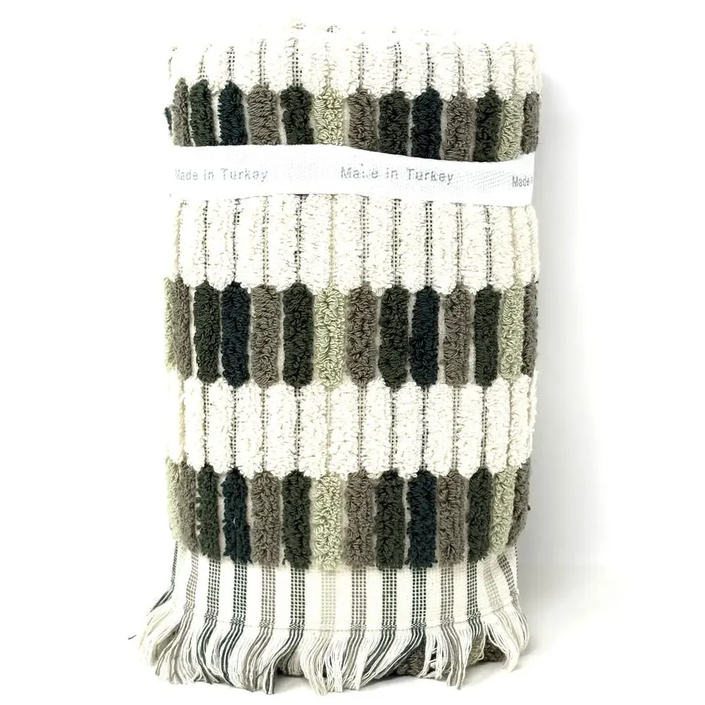 Brooks Brothers Turkish Cotton Mosaic Tile Hand Towels Greens Cream Multi Fringe